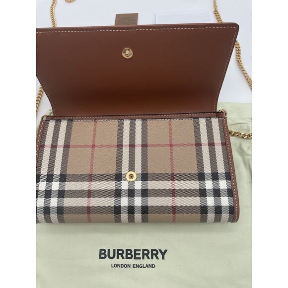 NEW! BURBERRY CHECK CHAIN WALLET CLUTCH CROSSBODY SHOULDER BAG PURSE NWT - Picture 12 of 15